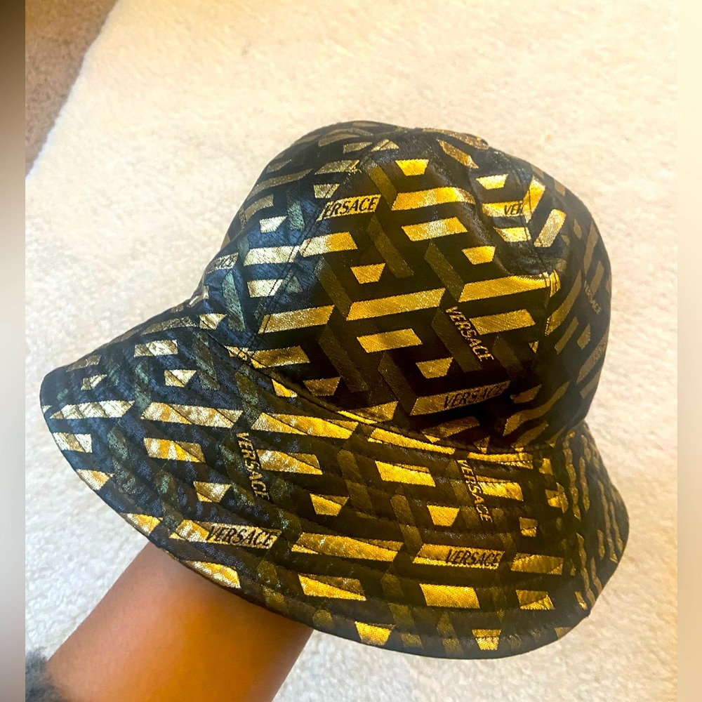 Versace Black, Gold, and Olive Green bucket hat. Statement peace, clean and fly!